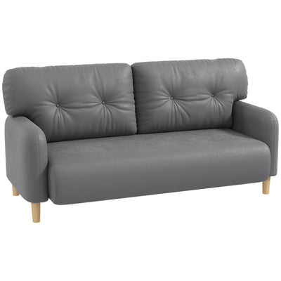 HOMCOM Loveseat Sofa 58" 2 Seat Modern Upholstered 2 Seater Couch Solid Wood Frame Grey Furniture 
