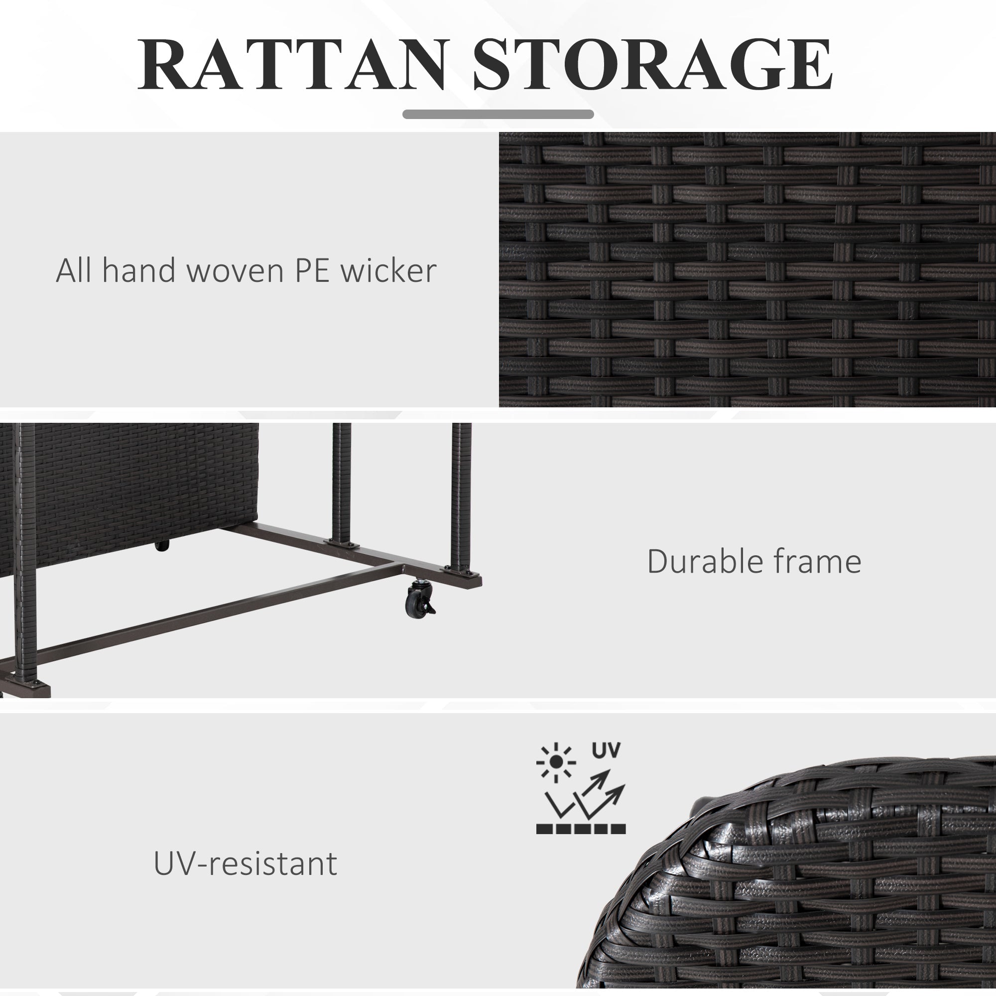 Outsunny Rolling Pool Storage Rattan Patio Furniture Outdoor Storage Wicker Organizer for Floats, Paddles, Balls, Towels, Brown 