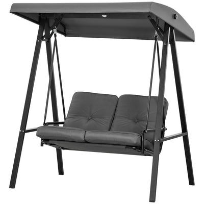 Outsunny 2-Seater Outdoor Porch Swing with Adjustable Canopy, Patio Swing Chair for Garden, Poolside, Backyard, Dark Grey 