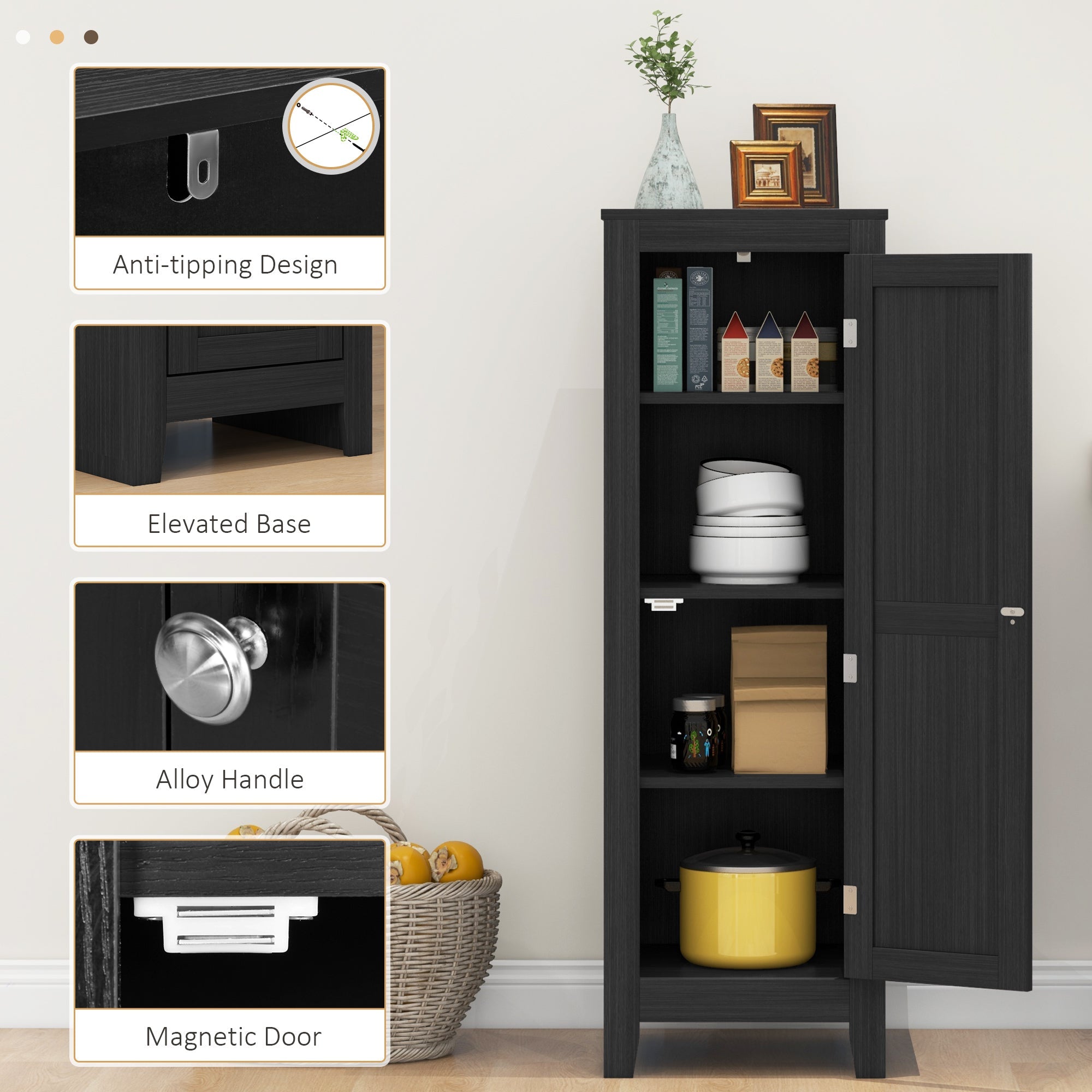 HOMCOM Modern Kitchen Pantry Storage Cabinet Adjustable Shelf Small Door Shelves Black 