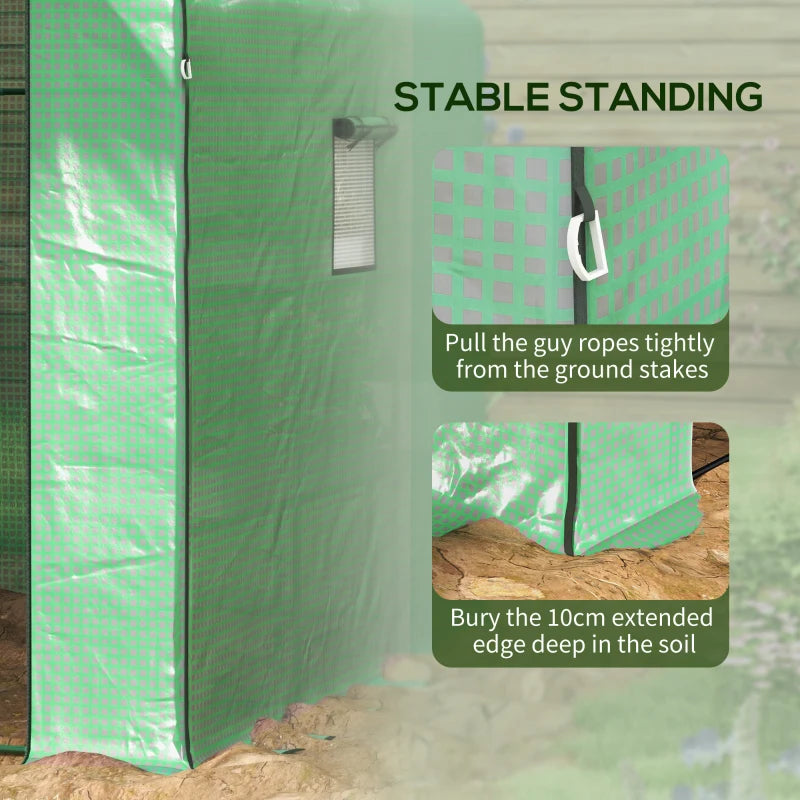 Walk-in Greenhouse with 3 Tier, Garden Plant Growhouse with Roll-up Door and Mesh Windows, 140 x 213 x 190 cm, Green