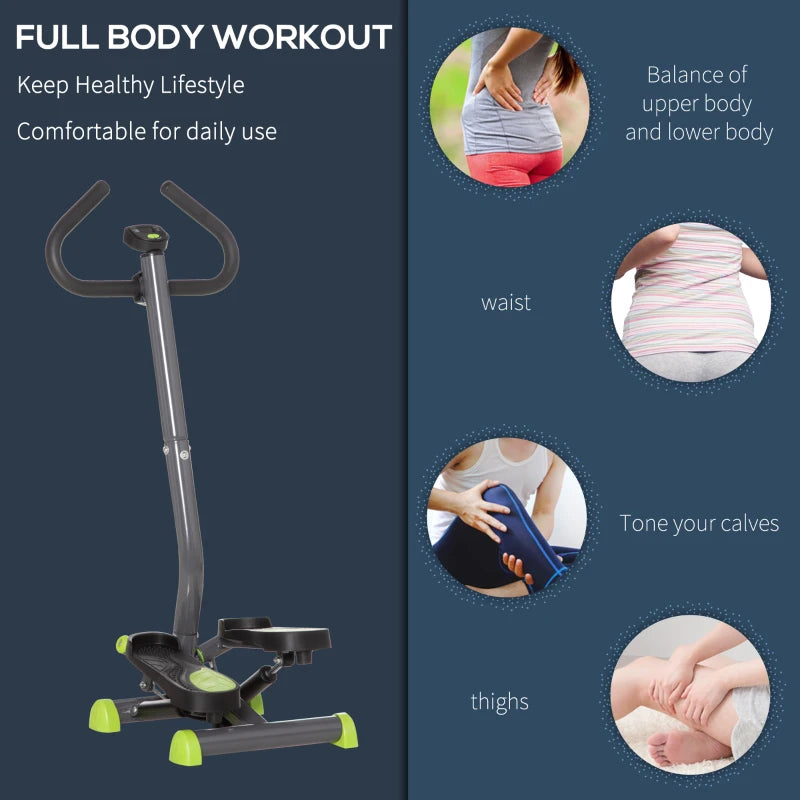 Soozier Twist Stepper Exercise Machine with Adjustable Resistance, LCD Screen - Grey & Green