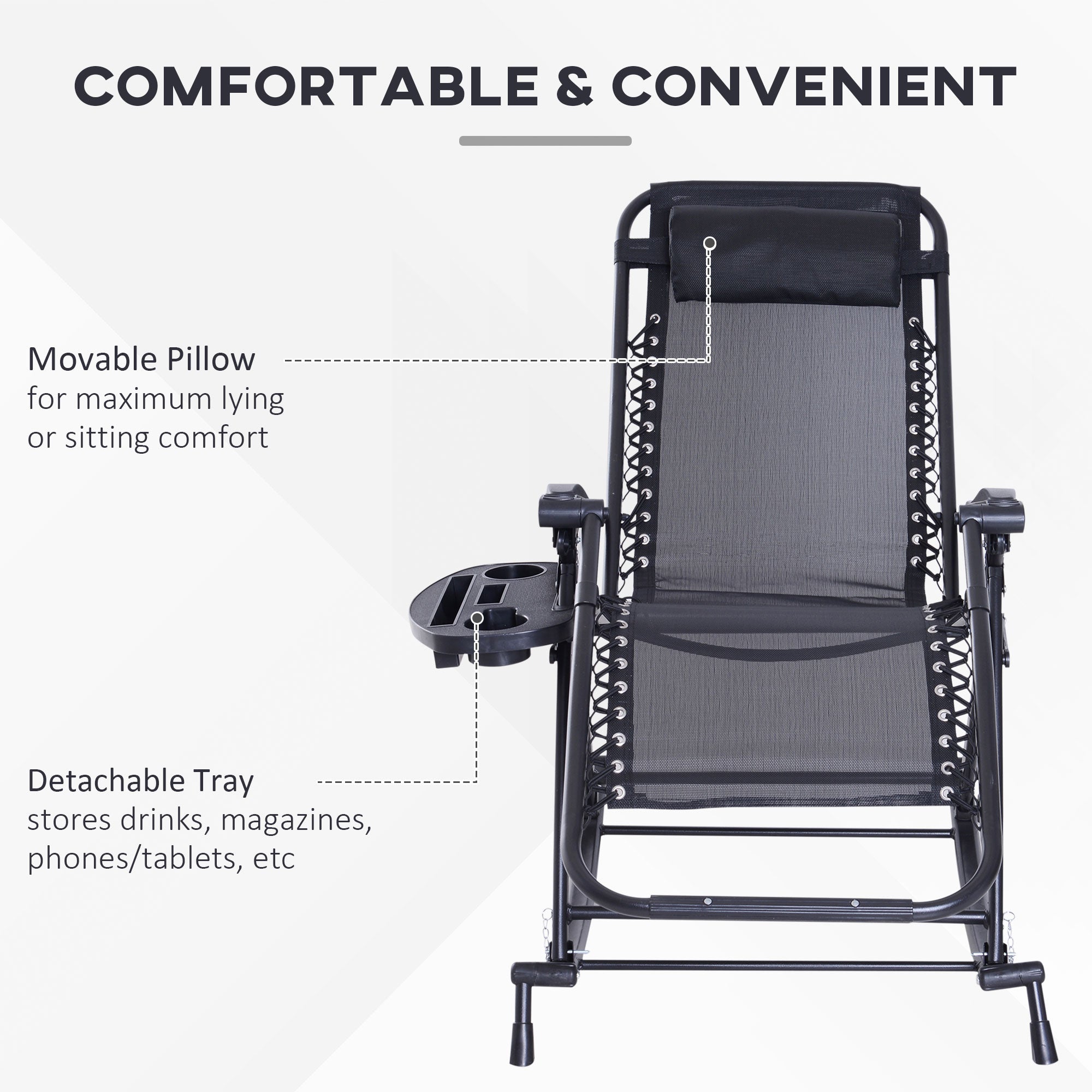 Outsunny Adjustable Zero Gravity Lounge Chair Recliner and Rocker Garden Sun Lounger Foldable Napping Seat 
