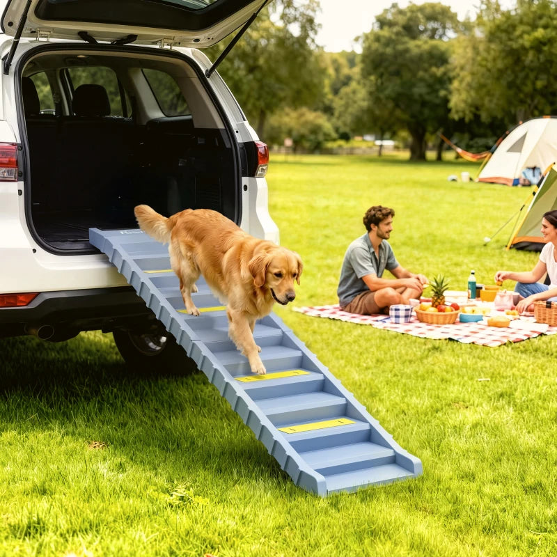 Foldable Dog Car Ramp with Anti-Slip Steps for Cars, SUVs & High Beds – 55 lb Capacity