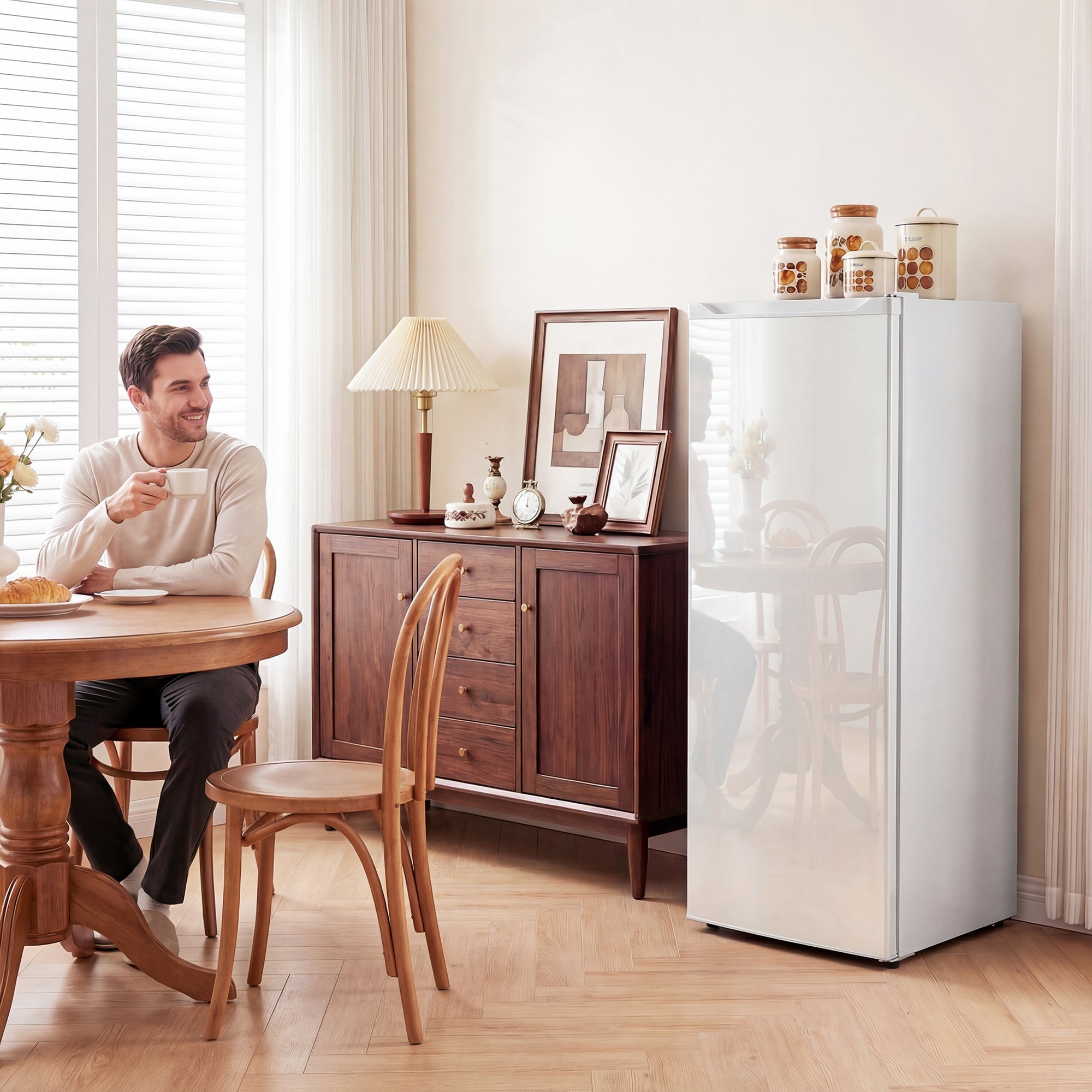 HOMCOM 7.0 Cu.Ft Upright Freezer & Refrigerator Combo, Compact Stand-Up Freezer with Adjustable Shelves & Reversible Door
