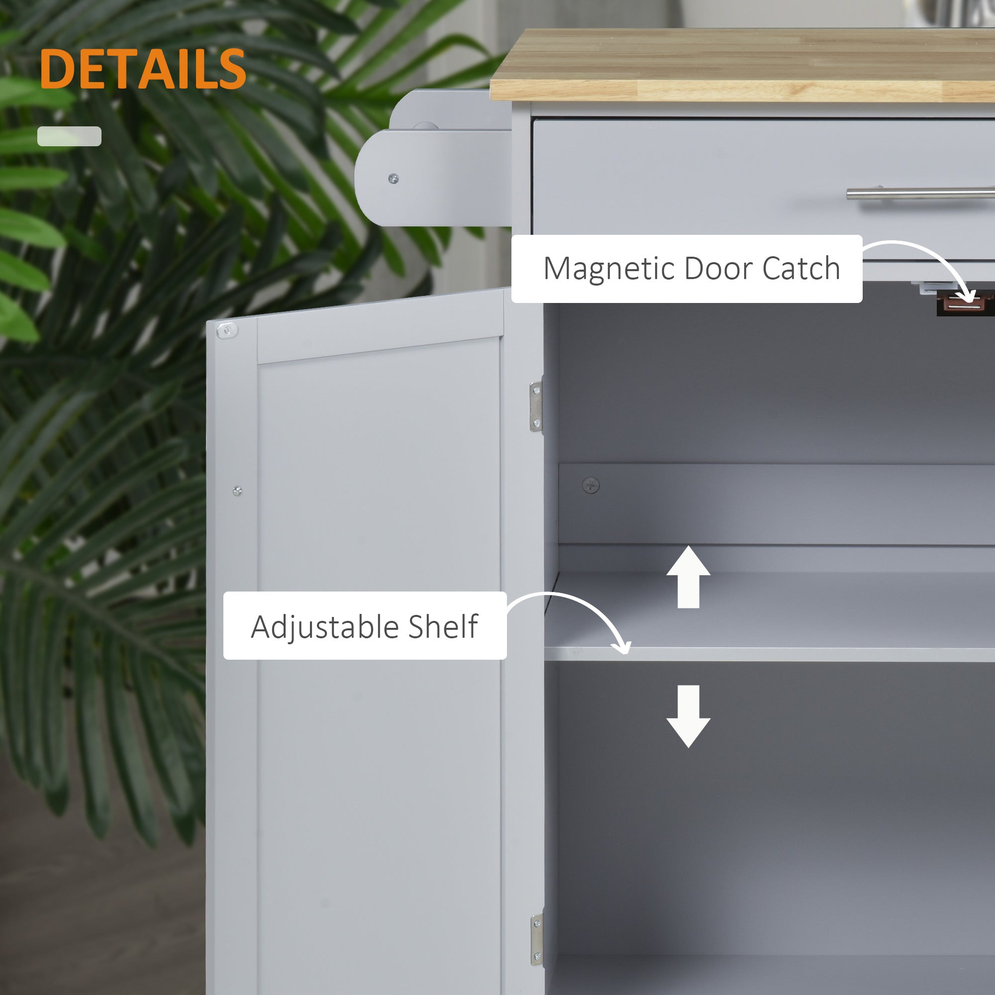HOMCOM Versatile Kitchen Aide: Rolling Island Cart with Wood Top, Storage Drawer, Towel Bar, Shelves, and Grey Finish 