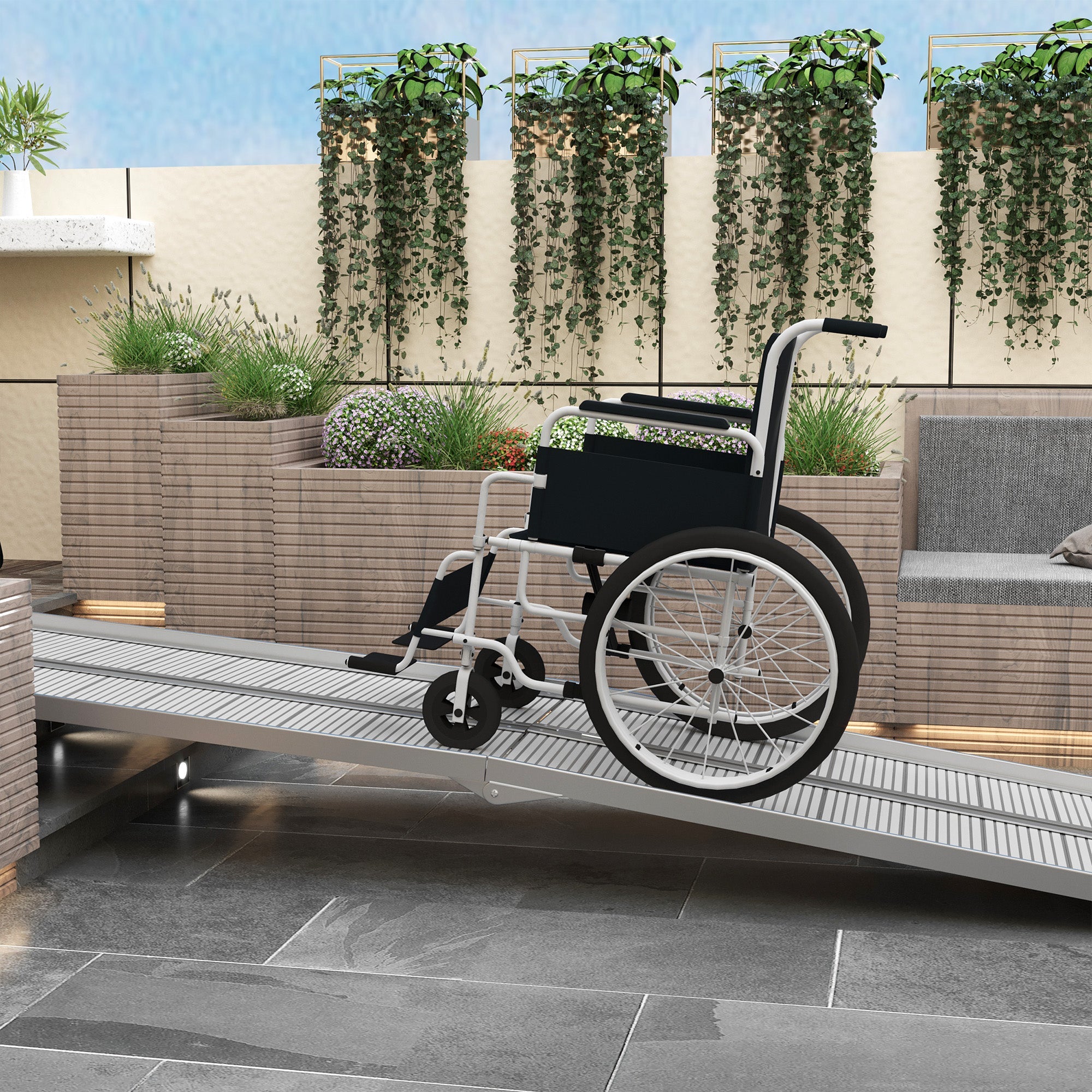 HOMCOM 10' Foldable Handicap Ramp for Home, Steps, Doorways, Aluminum Wheelchair Ramp, Textured Threshold Ramp, Silver 