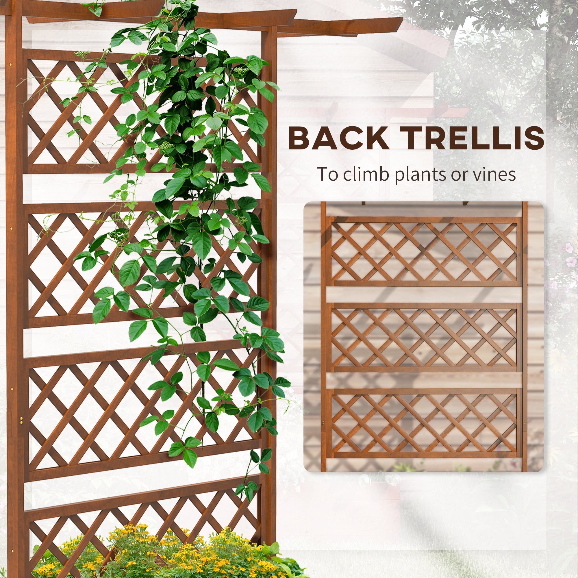 Outsunny Wooden Planter with Trellis Privacy Screen, Raised Garden Bed to Grow Vegetables, Herbs and Flowers, Orange 