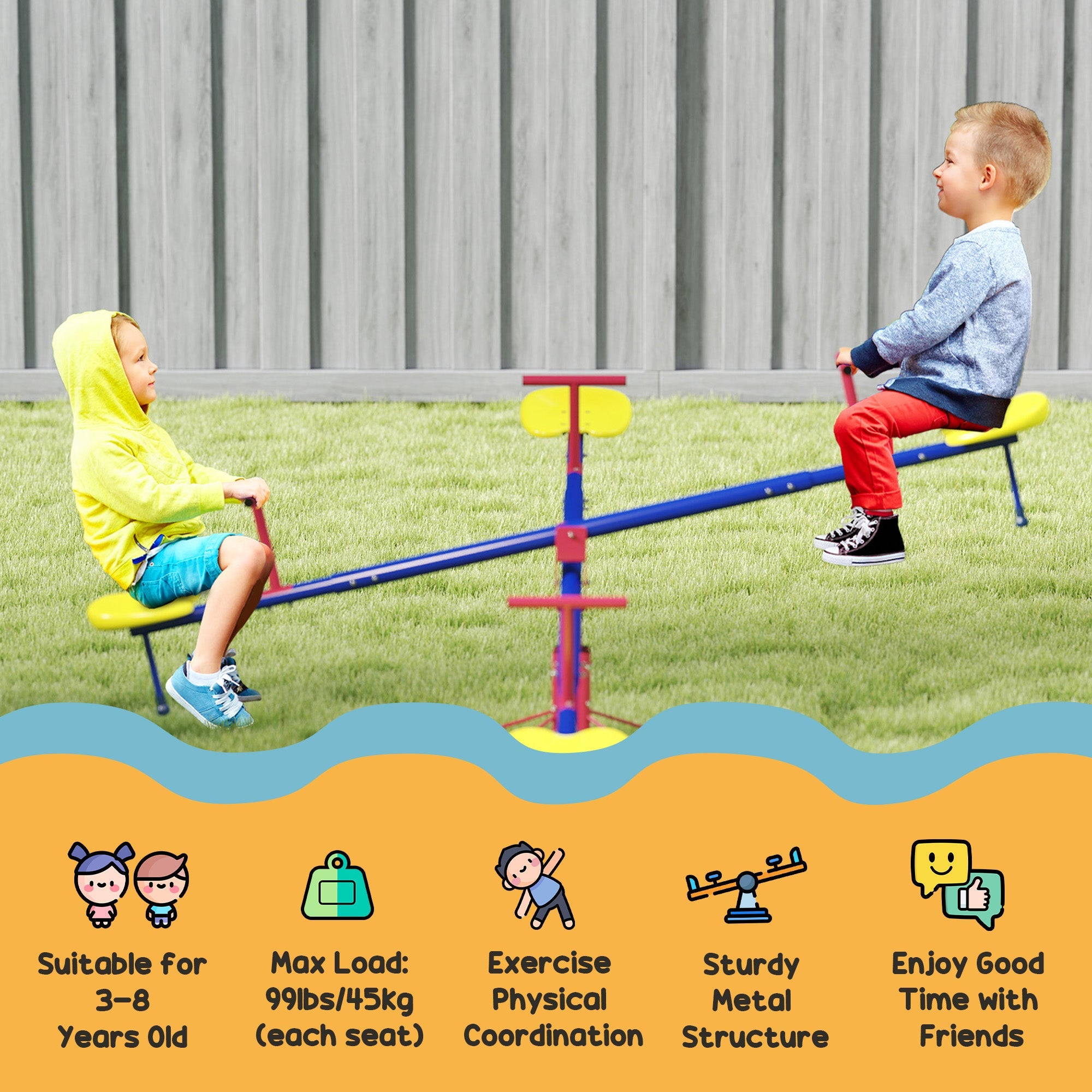 Outsunny Kids Metal Seesaw Teeter Totter Children's Playground Equipment for Garden Outdoor Indoor Swing, 4 Seats 