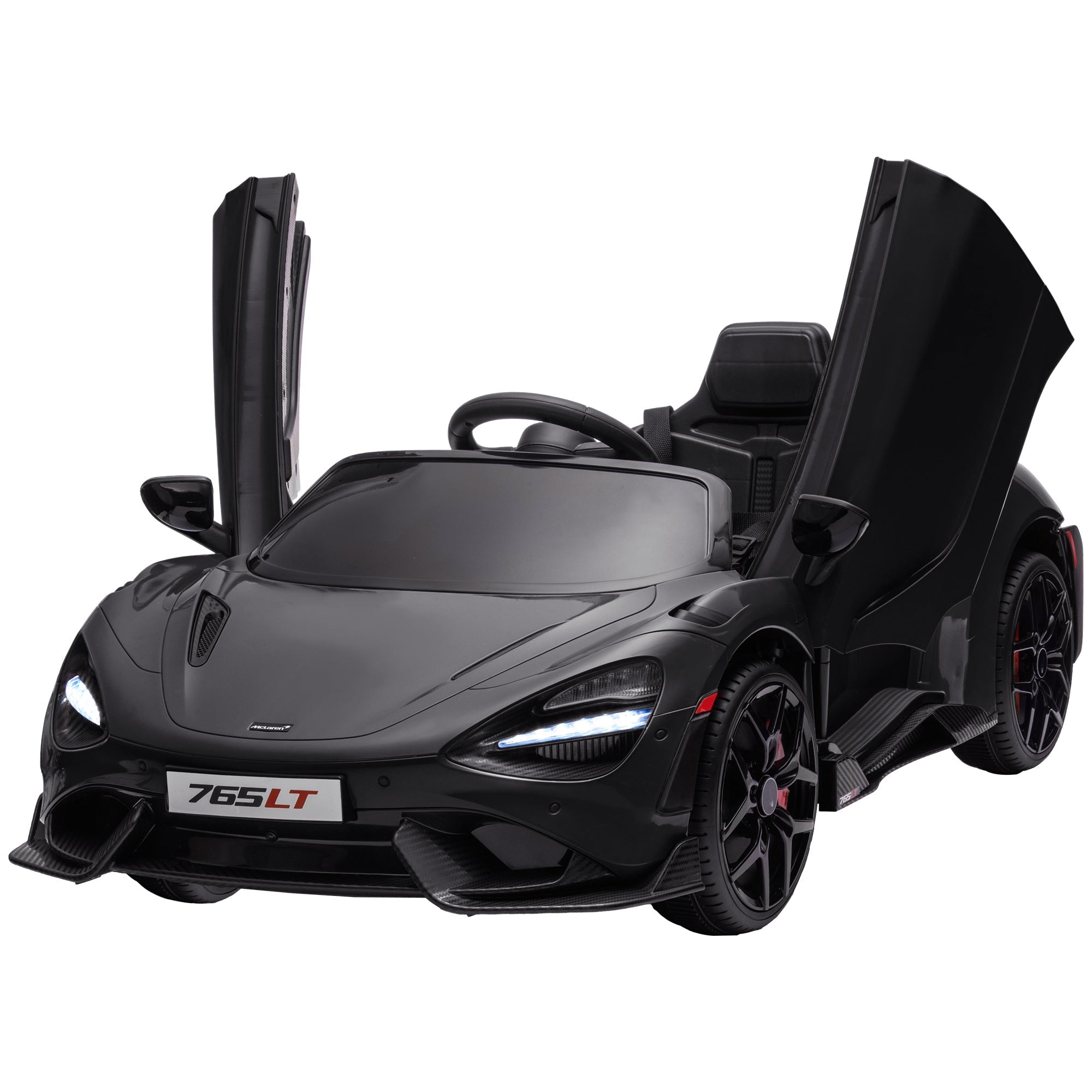 Qaba McLaren 765LT Licensed 12V Kids Electric Car w/ Scissor Doors, Training Wheels, Remote, Slow Start, Music Horn Black 