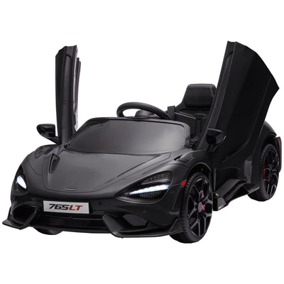 Qaba McLaren 765LT Licensed 12V Kids Electric Car w/ Scissor Doors, Training Wheels, Remote, Slow Start, Music Horn Black 