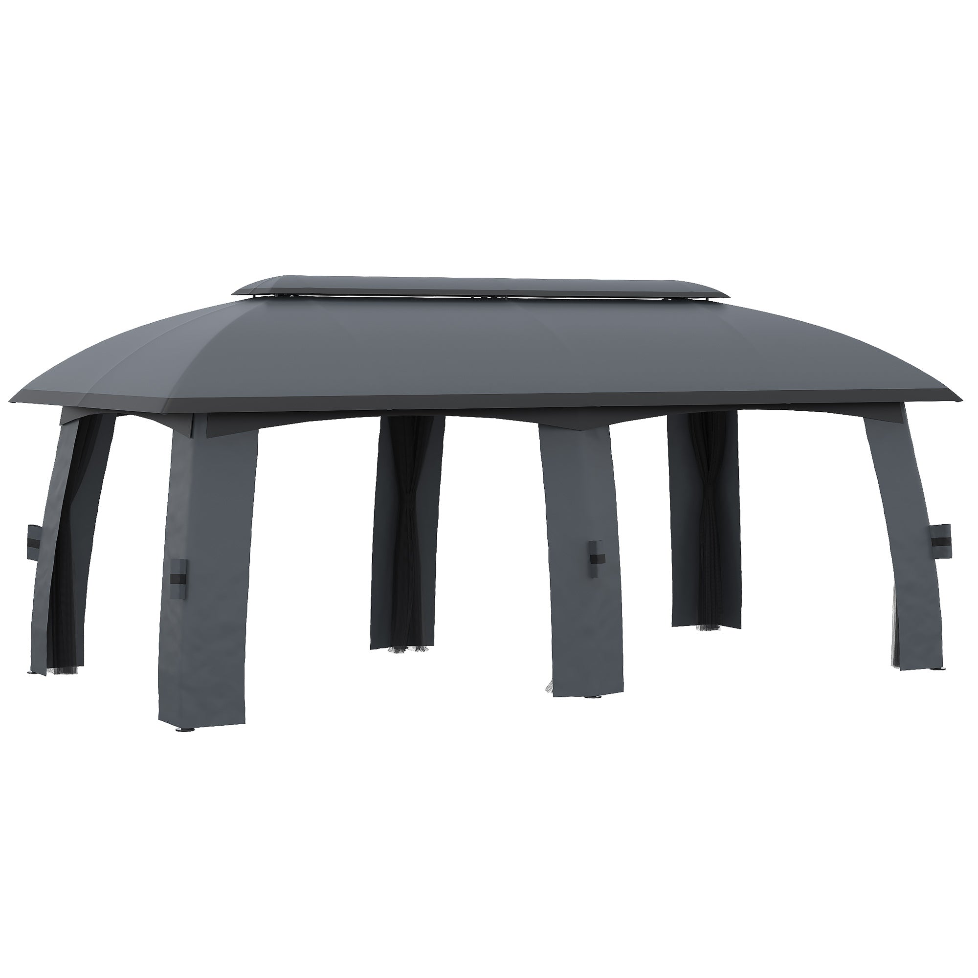 Outsunny Patio Gazebo 10'x20' Outdoor Canopy Shelter Netting Curtains Vented Roof Garden Dark Gray 