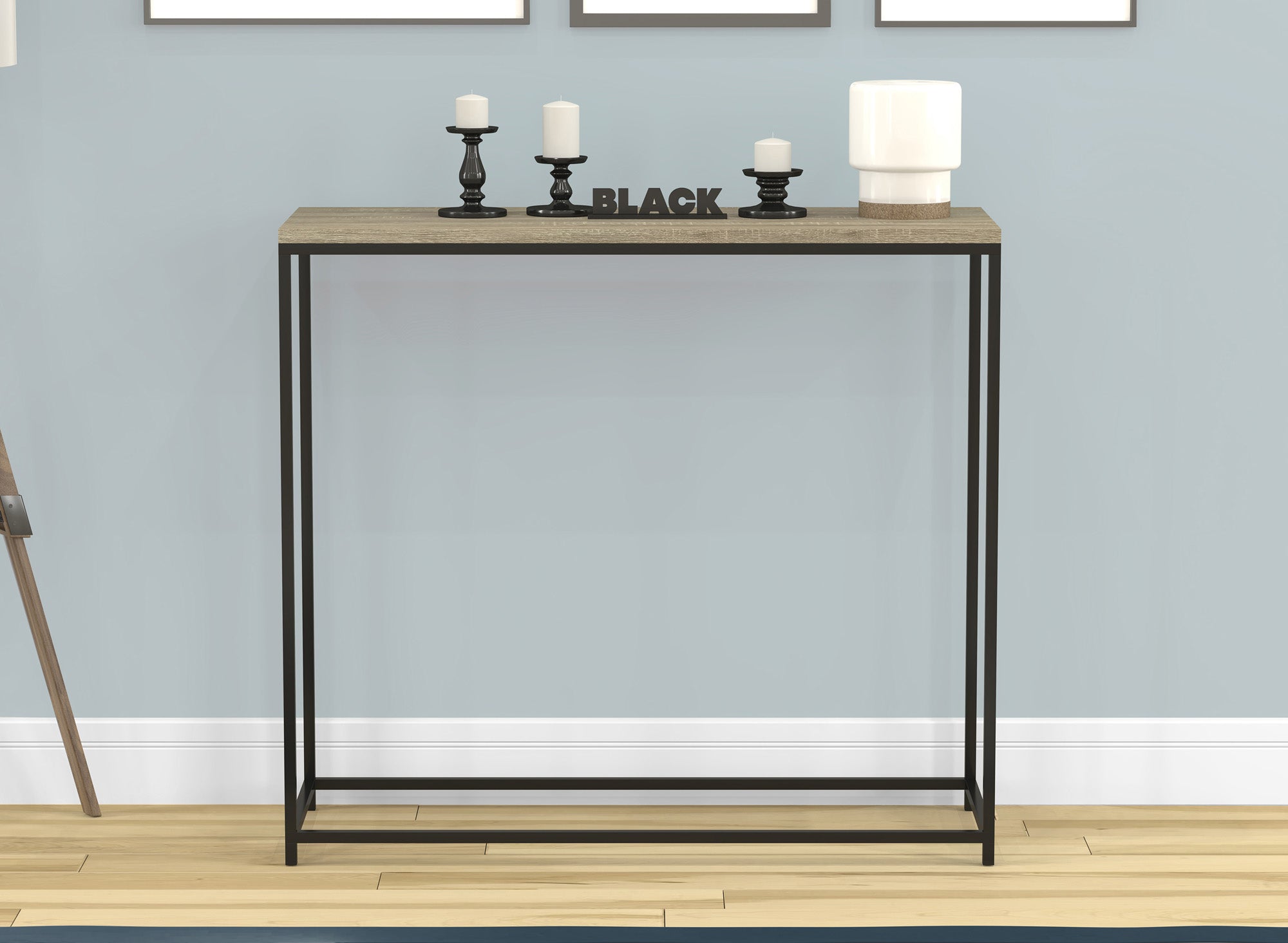 Sophisticated 32" Console Table with Dark Taupe Top and Black Metal Frame 