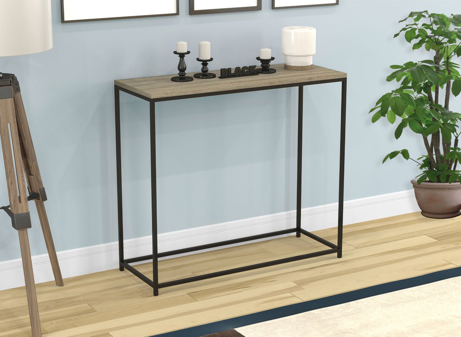 Sophisticated 32" Console Table with Dark Taupe Top and Black Metal Frame 