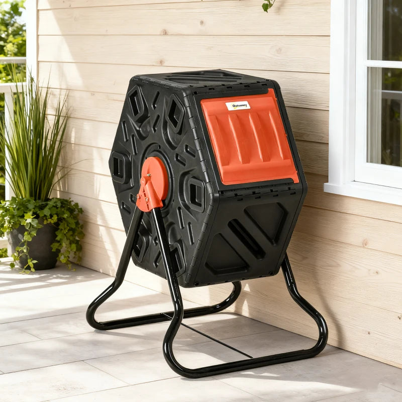 Rotating Composter, Compost Bin with 24 Vents and Steel Legs, 17 Gallon, Orange