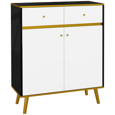 HOMCOM Modern Accent Allure: Buffet Sideboard with Glossy Doors, Drawers, Pine Legs for Living Room, White Finish 
