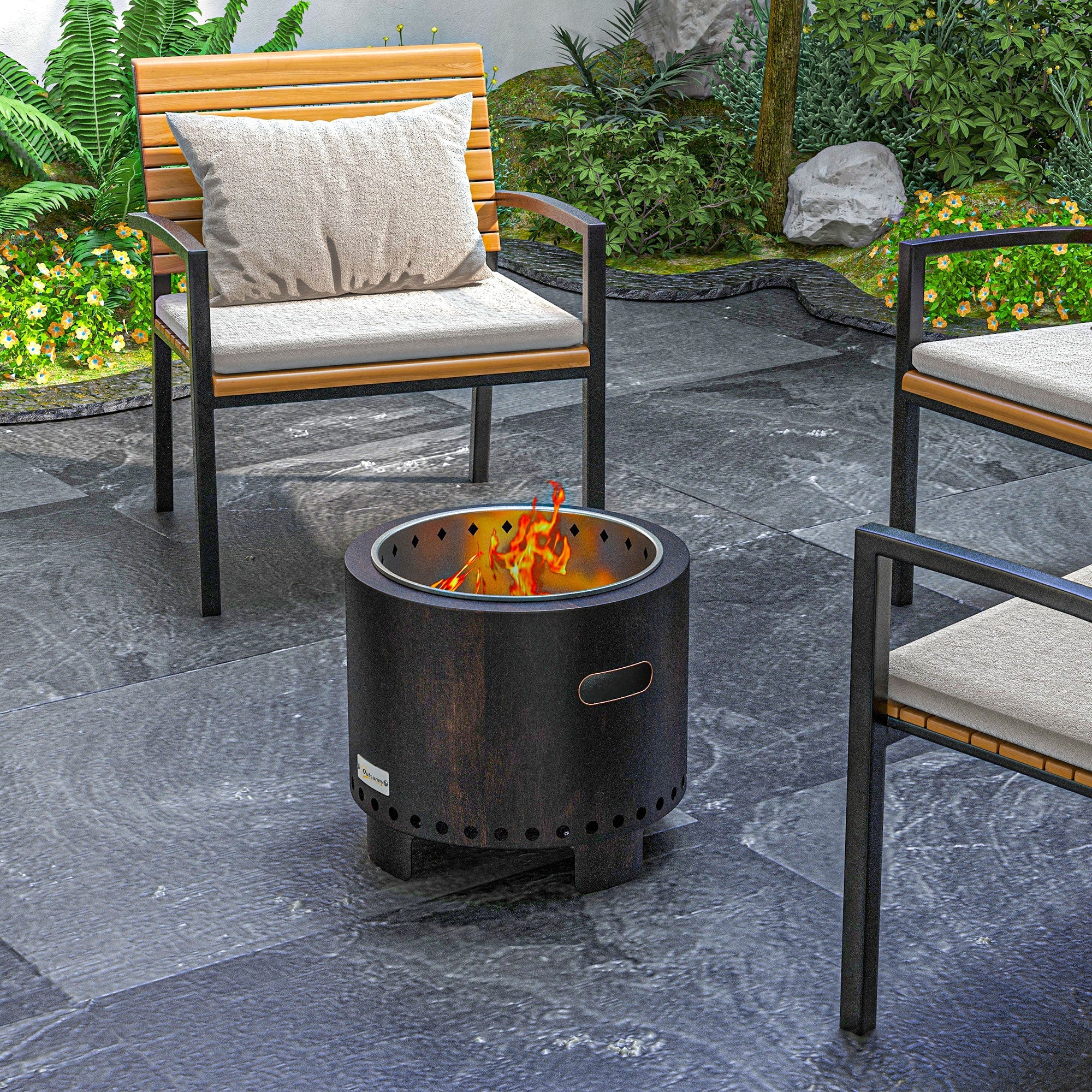 Outsunny Metal Wood-burning Smokeless Fire Pit, Black 