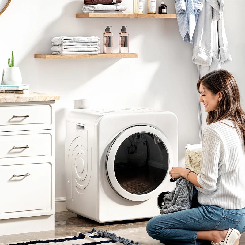 Compact Laundry Dryer, 1300W Portable Clothes Dryer with 4 Drying Modes, Stainless Steel Tub, White