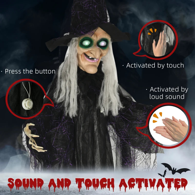 HOMCOM 6.4' Life-Size Winged Grim Reaper – Animated Halloween Decoration, Light-Up Eyes 