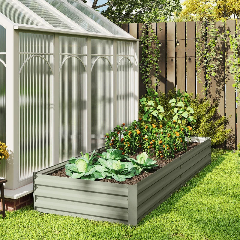 8 x 3 x 1ft Galvanized Raised Garden Bed, Metal Elevated Planter Box for Growing Flowers, Herbs, Succulents, Light Grey