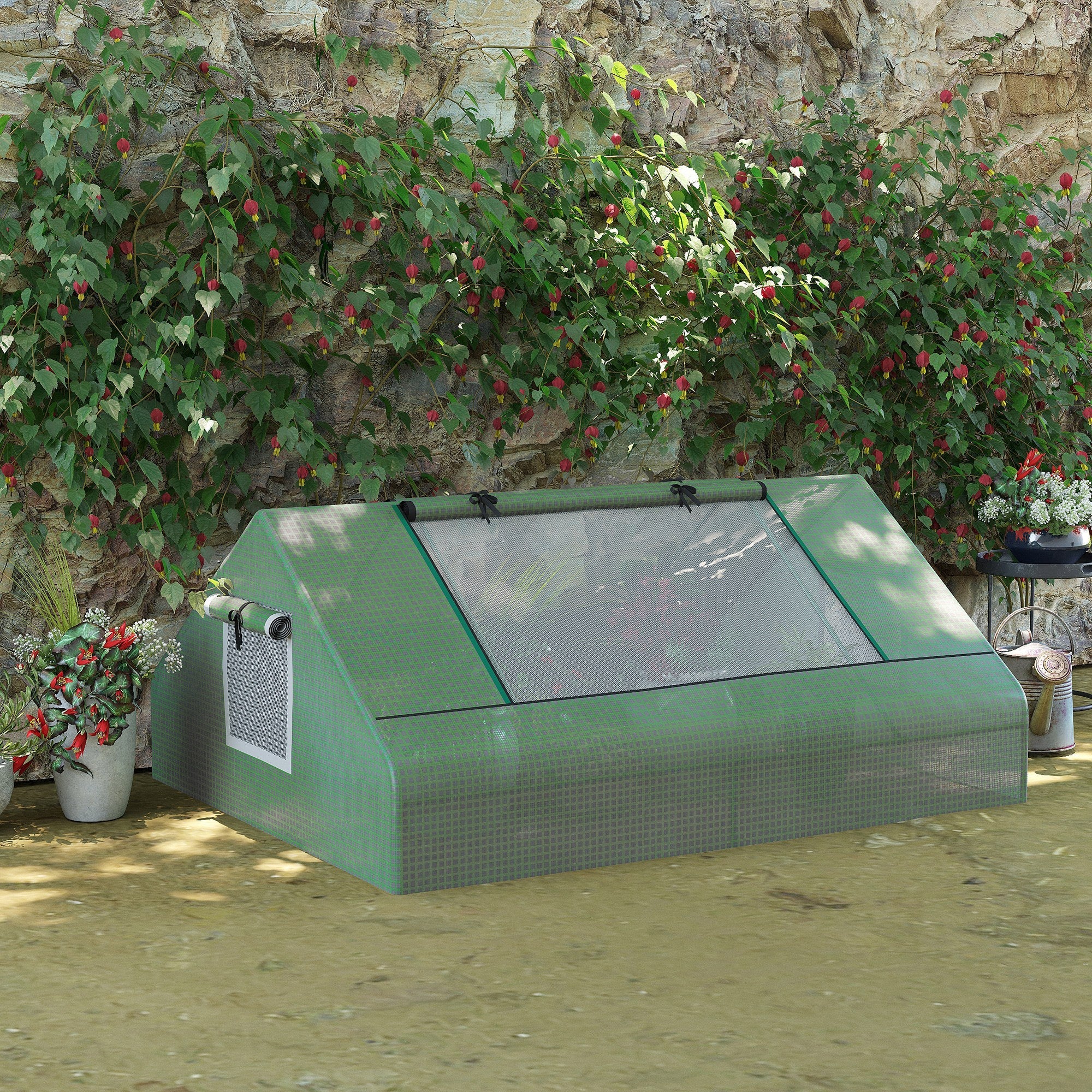 Outsunny Mini Portable Grow Chamber: 71" x 55" x 32" Hot House for Plants with 2 Large Windows Ground Nails, Outdoor Indoor 