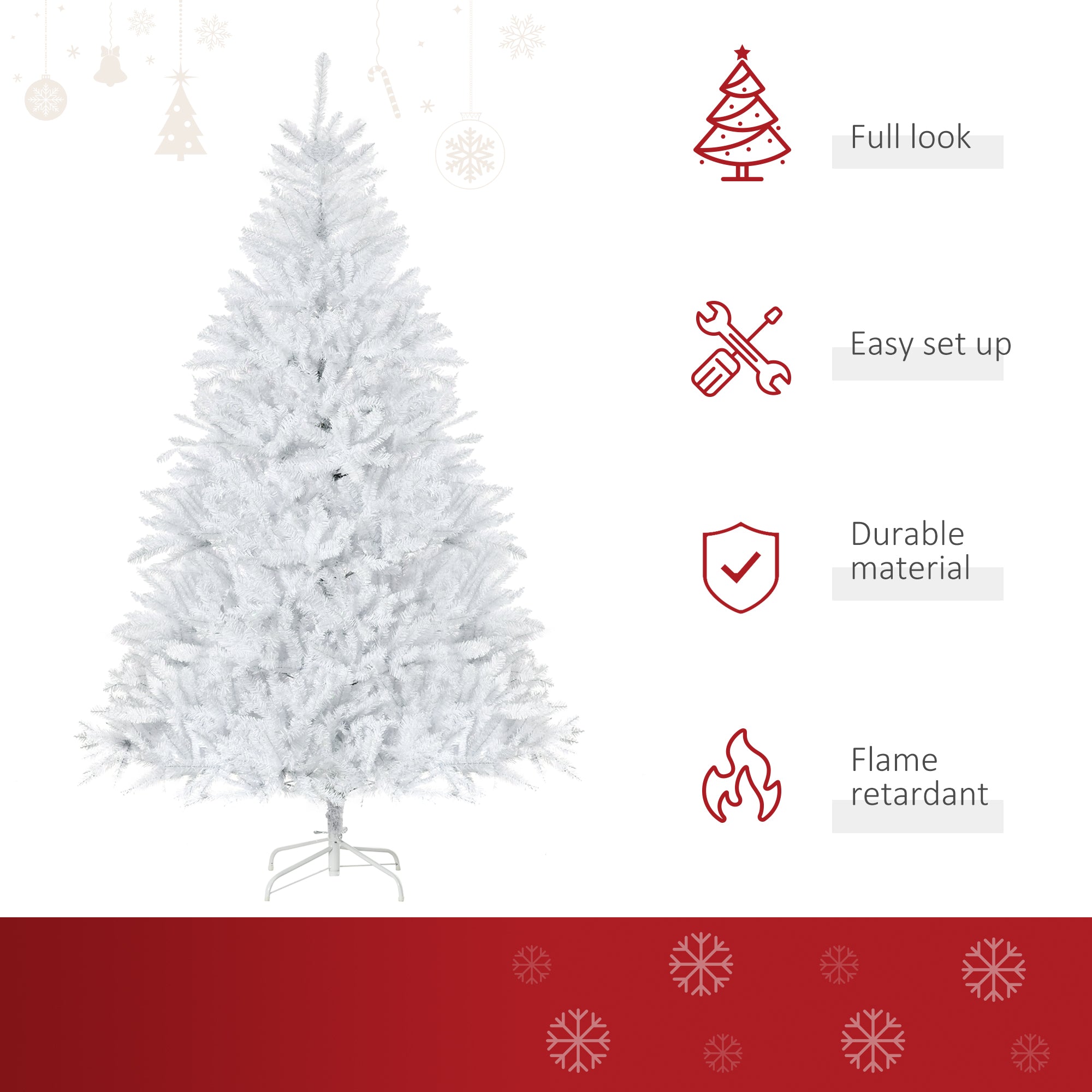 HOMCOM 7FT White Artificial Christmas Tree with 1823 Tips & Foldable Stand - Perfect for Indoor Holiday Decor 
