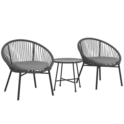 Outsunny 3 Piece Wicker Patio Furniture Set with Soft Seat Cushions, Tempered Glass Tabletop, Bistro Set for Garden, Black 