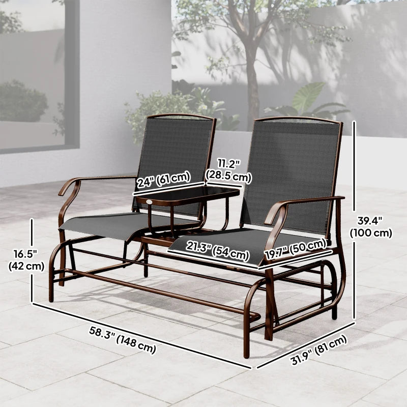 Patio Glider Rocking Chair 2 Person Outdoor Loveseat Rocker Garden Furniture Bench, Black