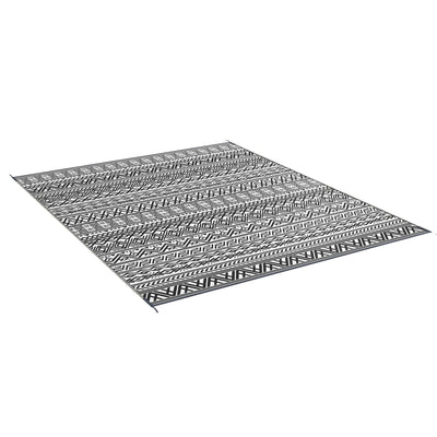 Outsunny 8x10ft Grey Cream White Boho Reversible Outdoor Rug Waterproof Plastic Straw with Carry Bag 