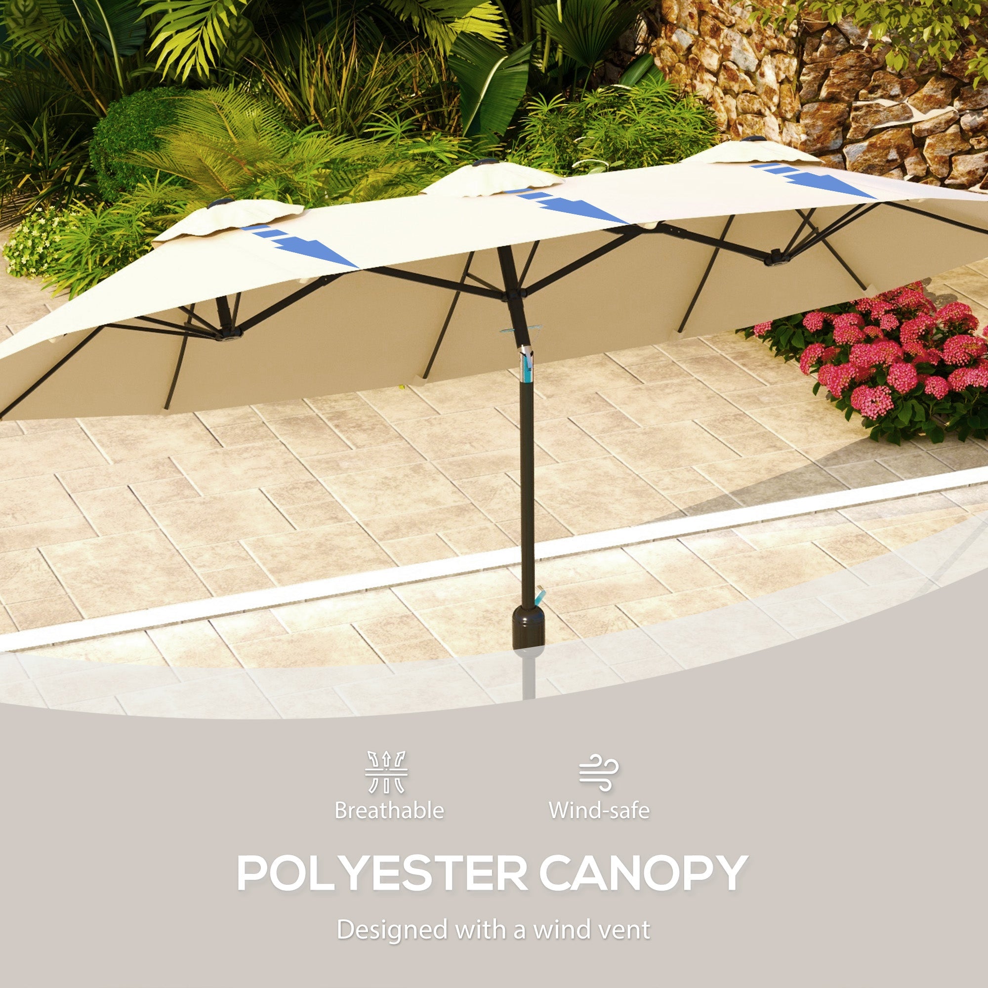 Outsunny 9.5' Double-sided Outdoor Patio Umbrella with Tilt, Crank and Vents, Brown 