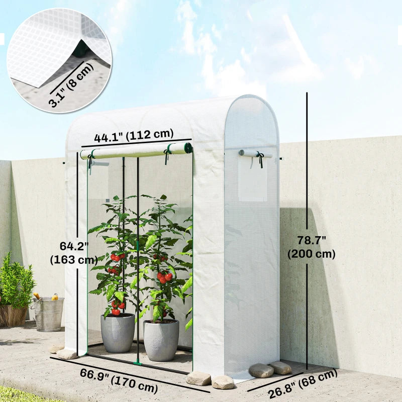 Mini Greenhouse, Portable Garden Green House with Roll-up Door and Mesh Windows, 6' x 2' x 6.6', White