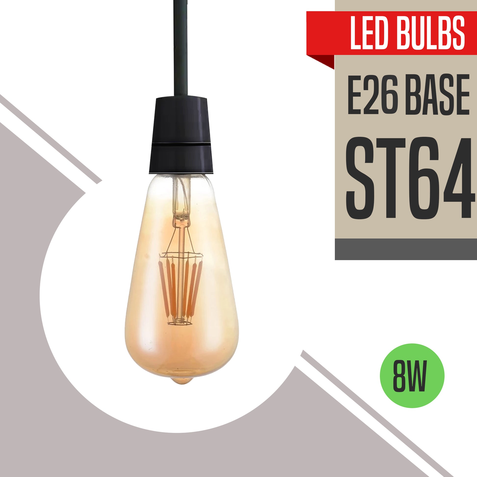 ST64 8W LED Edison Bulb Warm White Dimmable E26 Vintage LED Filament Light Bulb~1045