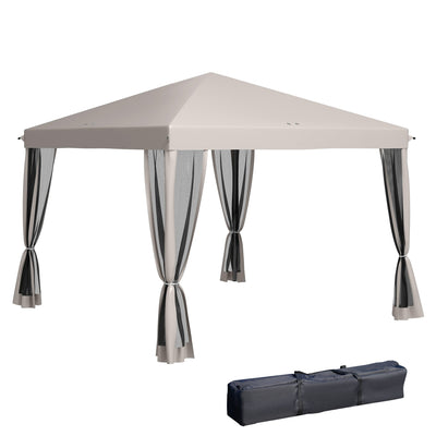 Outsunny 10' x 10' Pop Up Canopy Tent Gazebo with Removable Mesh Sidewall Netting, Carry Bag for Backyard Patio Outdoor, Beige 