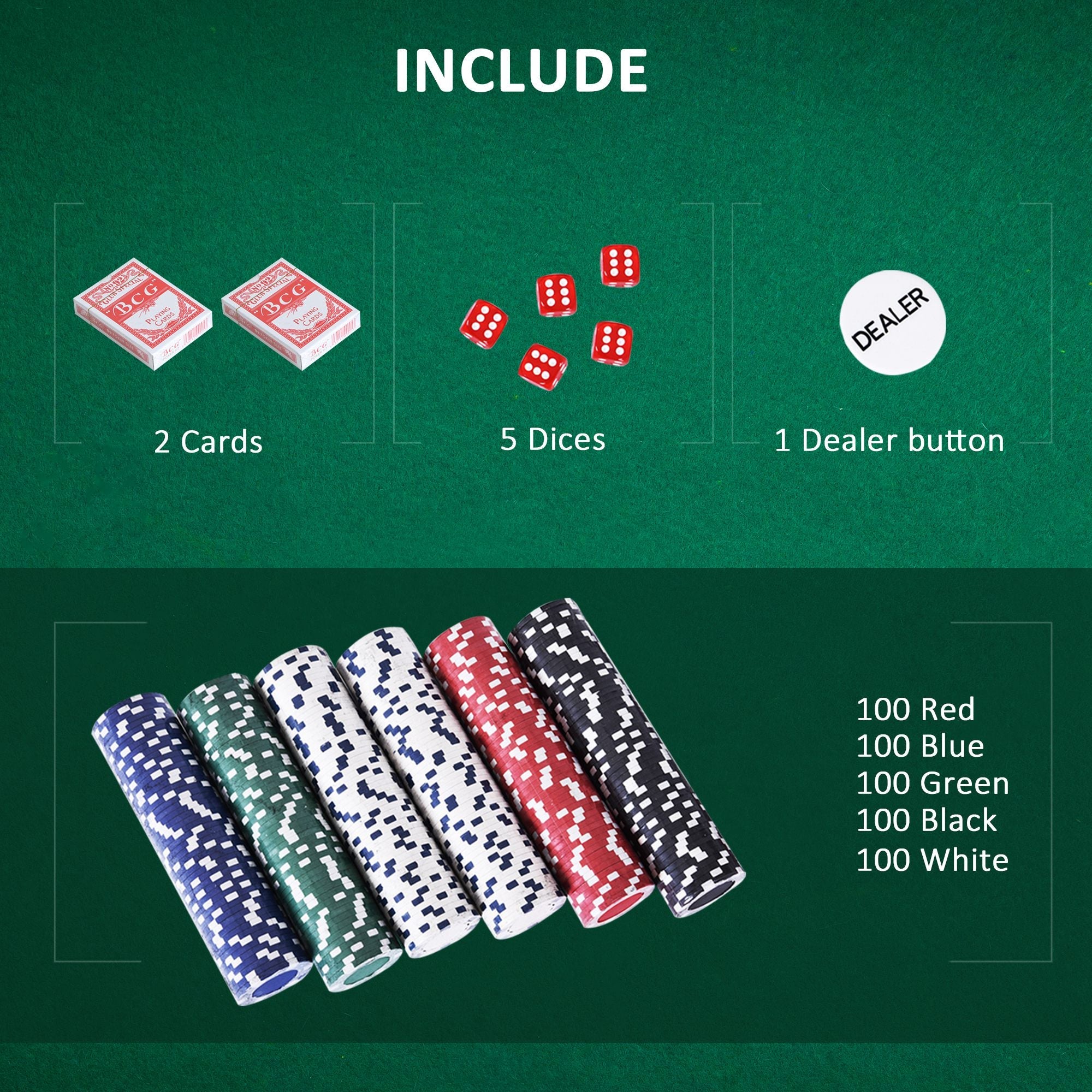 Soozier Premium Poker Chips Set with Durable Silver Aluminum Case 500 Striped Dice 2 Card Decks for Casino Night 