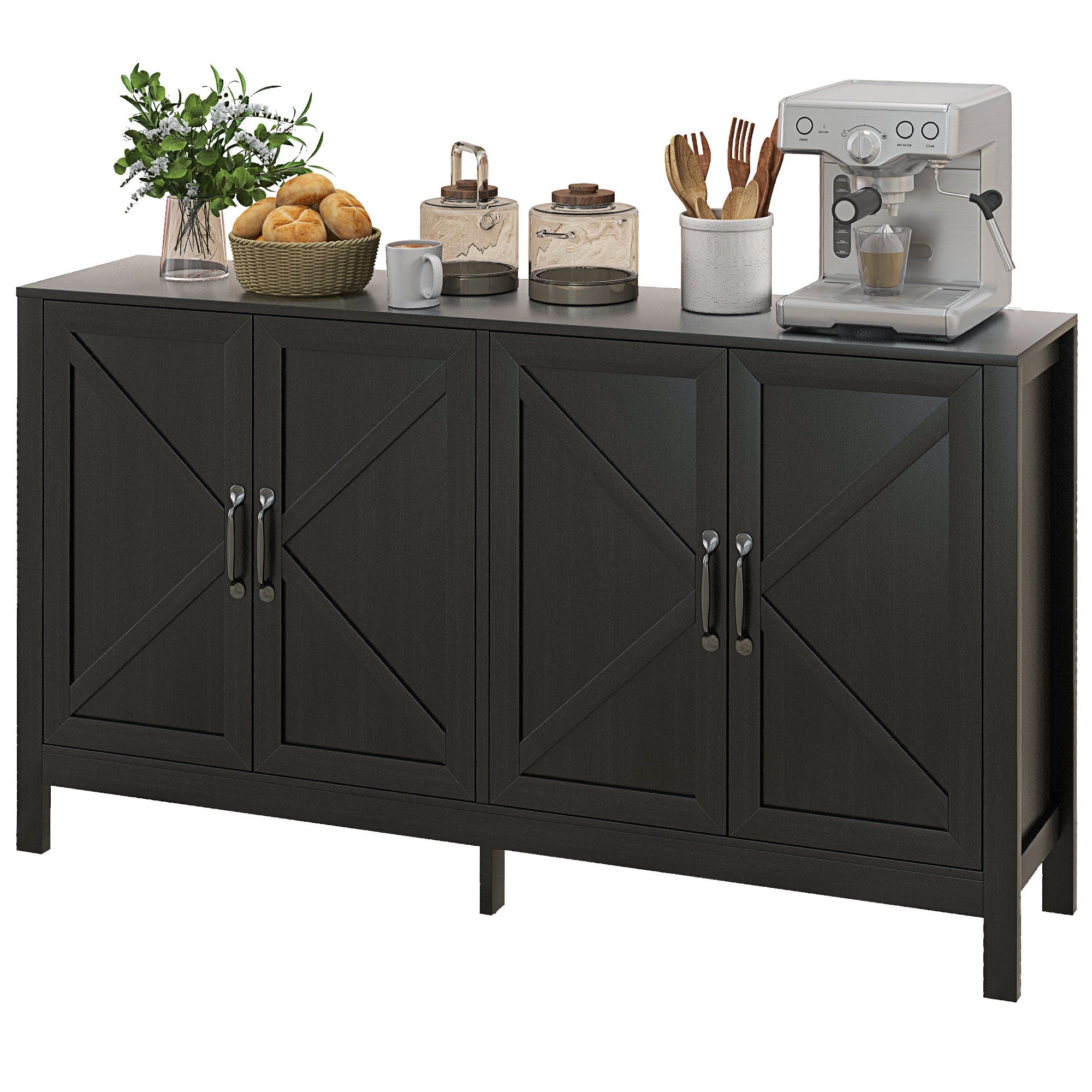 HOMCOM Sideboard Buffet TV Stand Storage Cabinet Barn Door Adjustable Shelf TVs up to 65 Inches Black Oak 