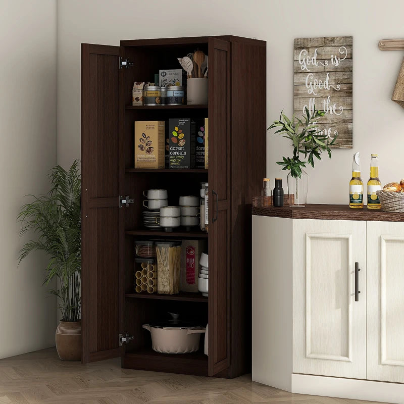 63" Kitchen Storage Cabinet, 5-tier Pantry Cabinet with Doors and Adjustable Shelves for Dining Room, Dark Brown