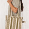 Stripe Shopping Tote – Sage | Cotton Market Bag with Exterior Pockets & Side Handle for Everyday Use