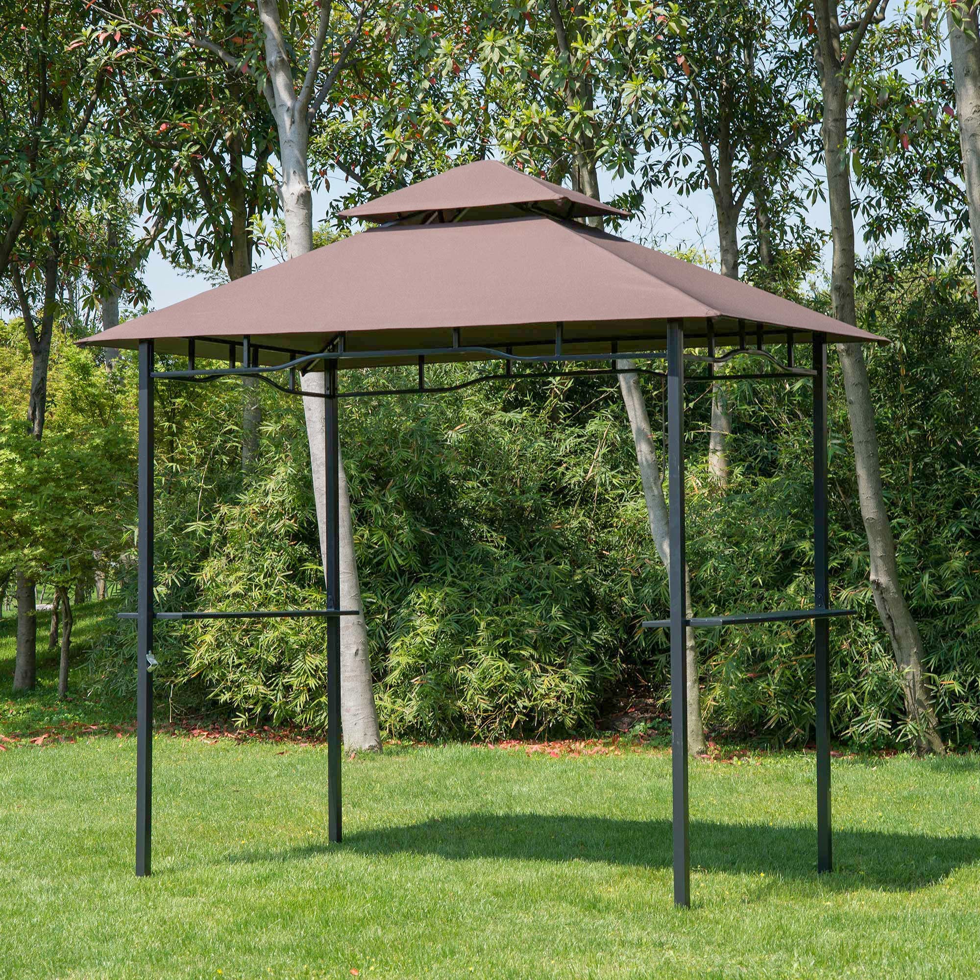 Outsunny 8' x 5' BBQ Grill Gazebo Tent with Double Tiered Canopy for Outdoor Sun Shade, Coffee 