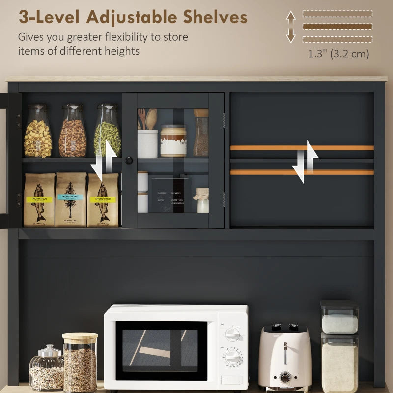 69" Kitchen Pantry Cabinet with Charging Station Kitchen Cabinet with Microwave Stand 7 Gallon Trash Can Cabinet Black