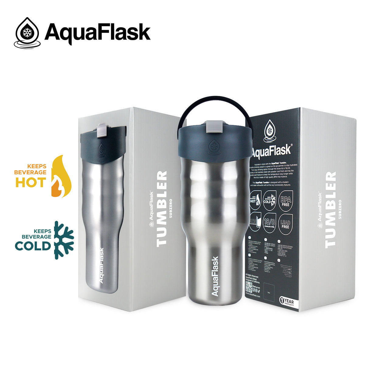 Aqua Flask Tumbler – Vacuum Insulated Stainless Steel Travel Cup 887ml (30 oz) 