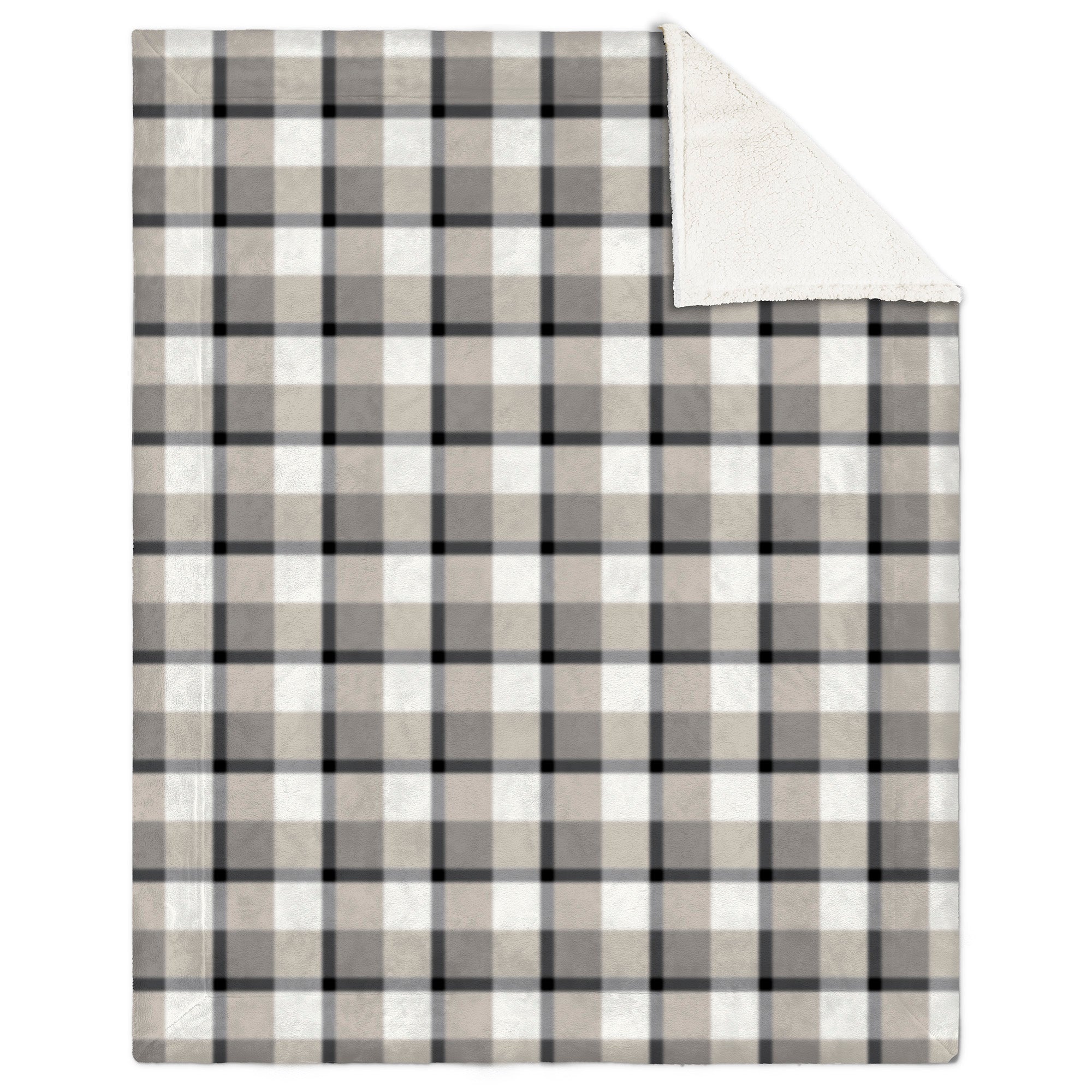 Super Soft Faux Fur Sherpa Blanket Throw Home Decor Bedding 48X60 Taupe Plaid 