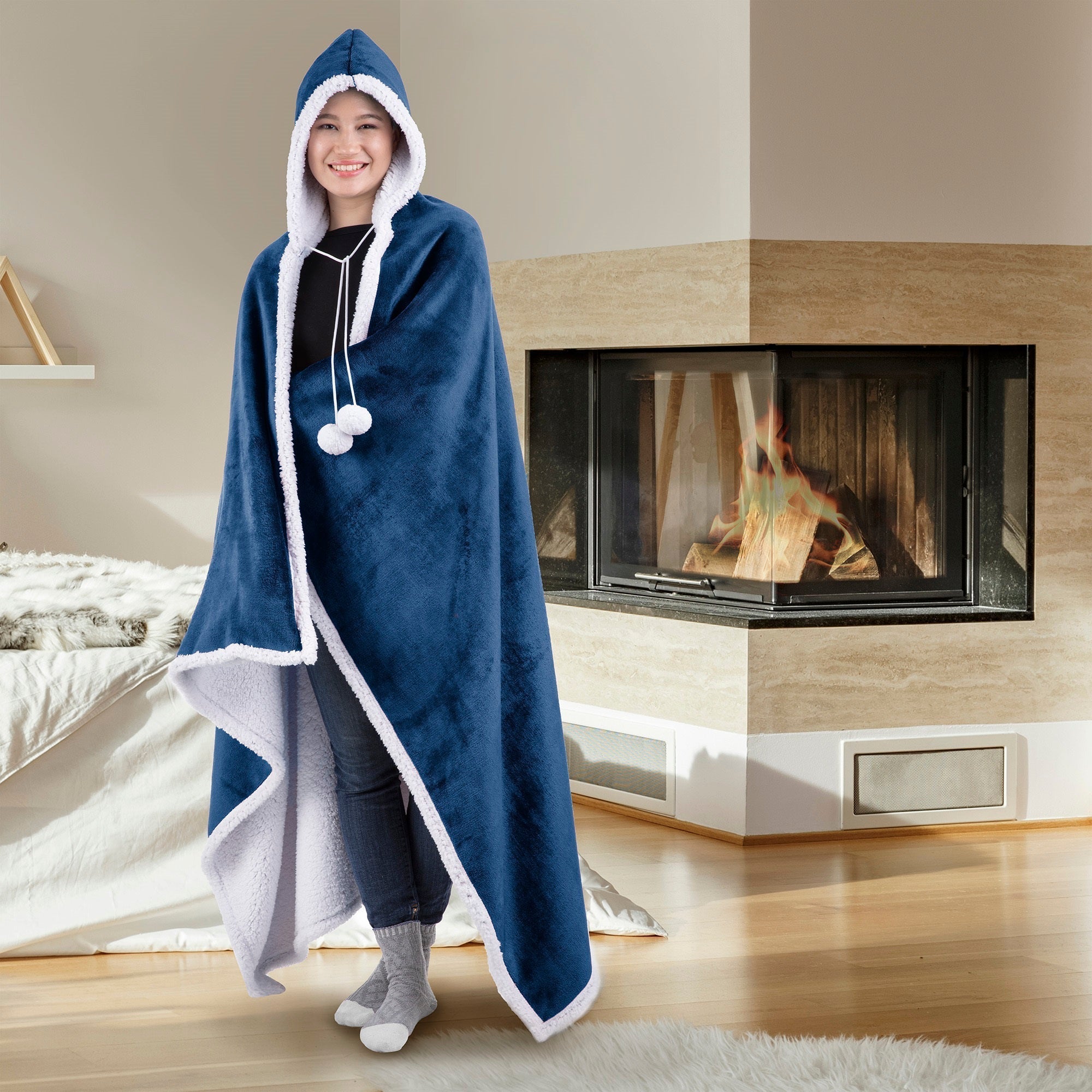 Super Soft Hooded Blanket Throw Home Decor Bedding 51X71 China Blue 