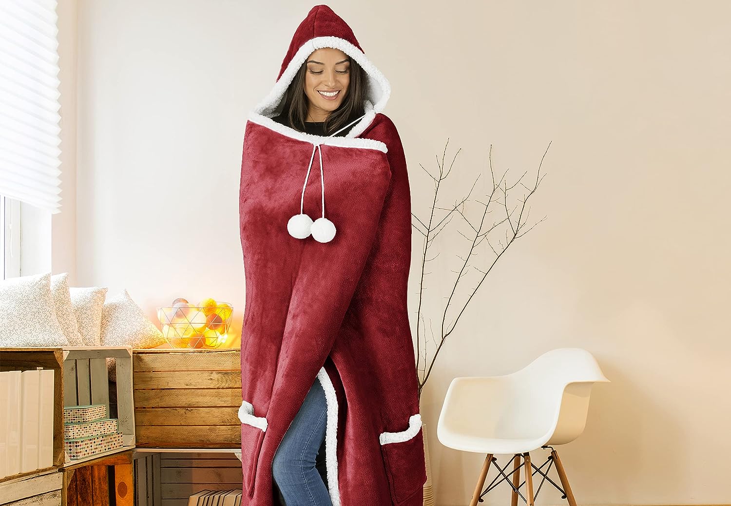 Super Soft Hooded Flannel Blanket Throw Home Decor Bedding 51X71 Red 