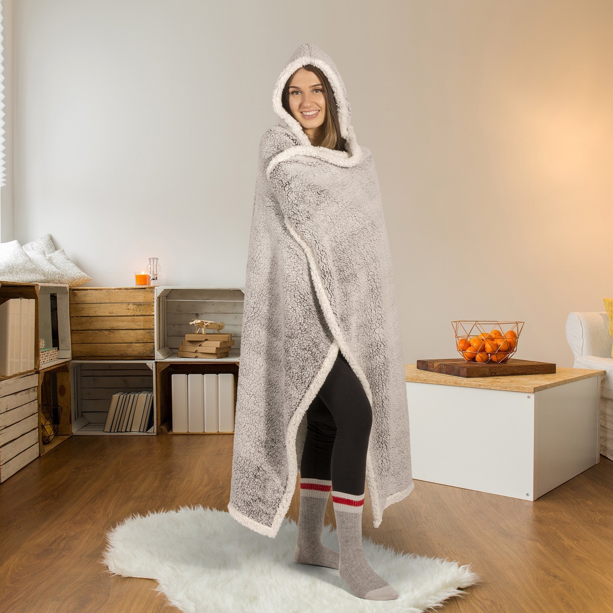 Super Soft Knit Hooded Blanket Throw Home Decor Bedding Sherpa 48x65 Charcoal 