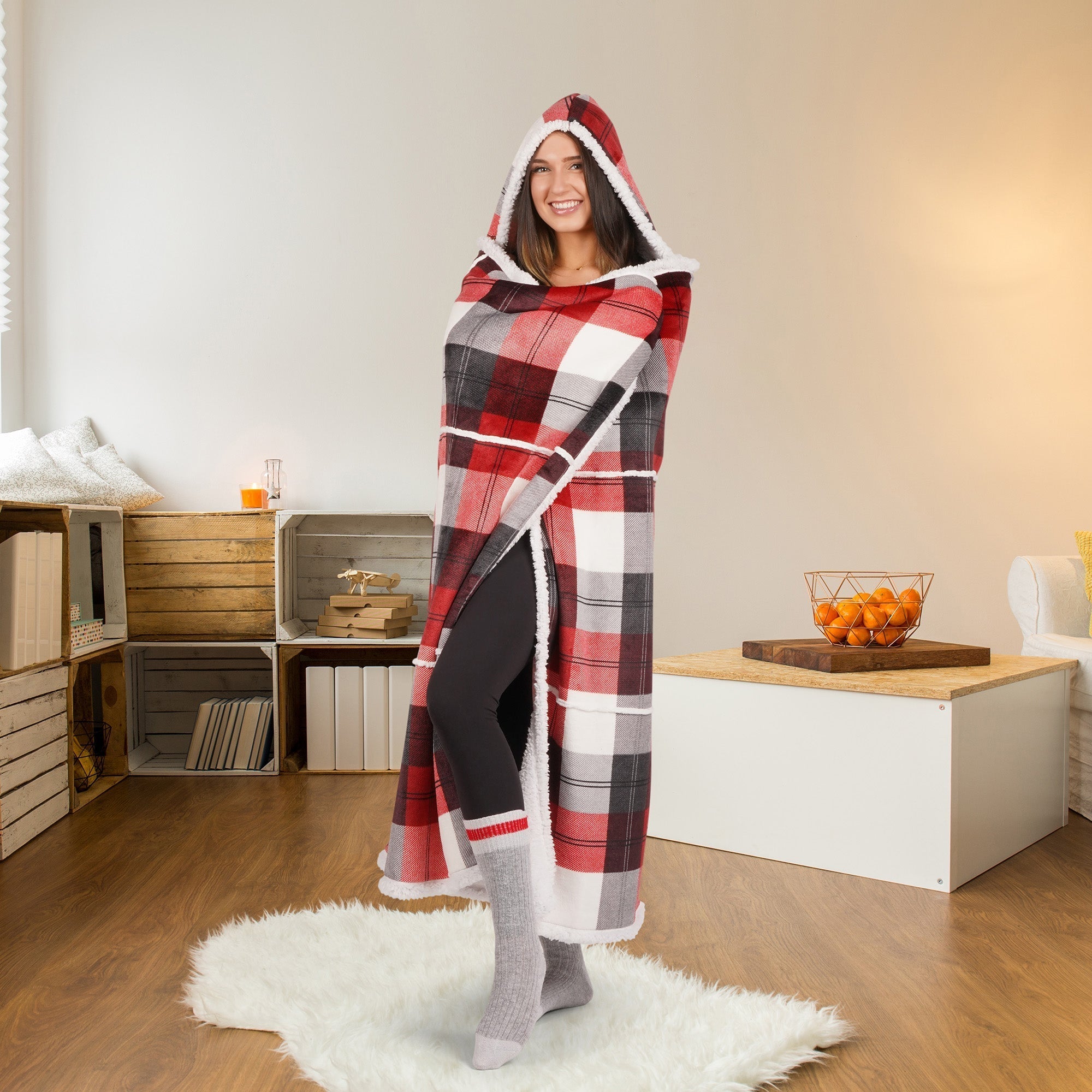 Super Soft Printed Flannel Hooded Blanket Throw Home Decor Bedding 48X65 Winter Plaid 