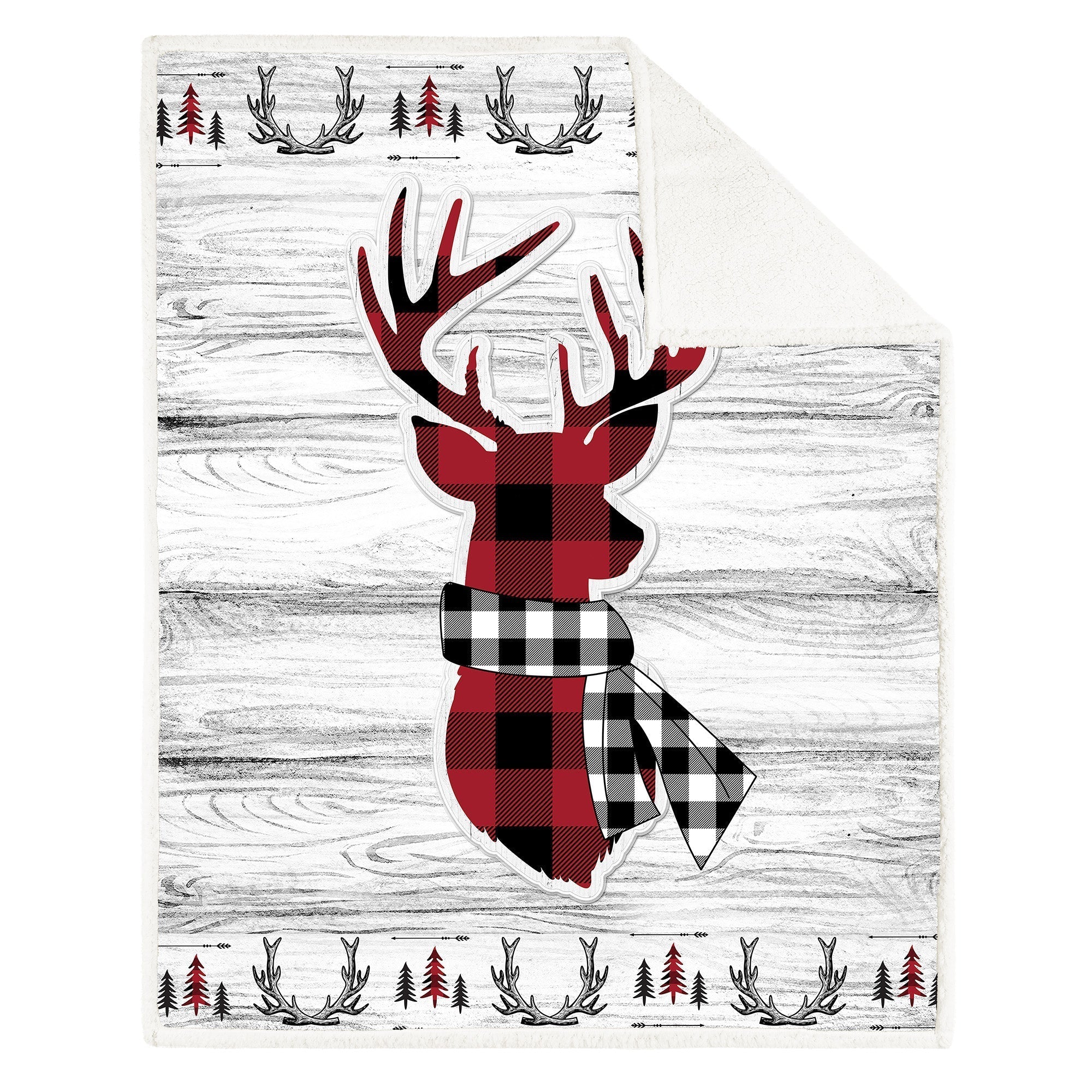 Super Soft Printed Reversible Blanket Throw Sherpa Home Decor Bedding 48X60 Buffalo Plaid Deer Shield 