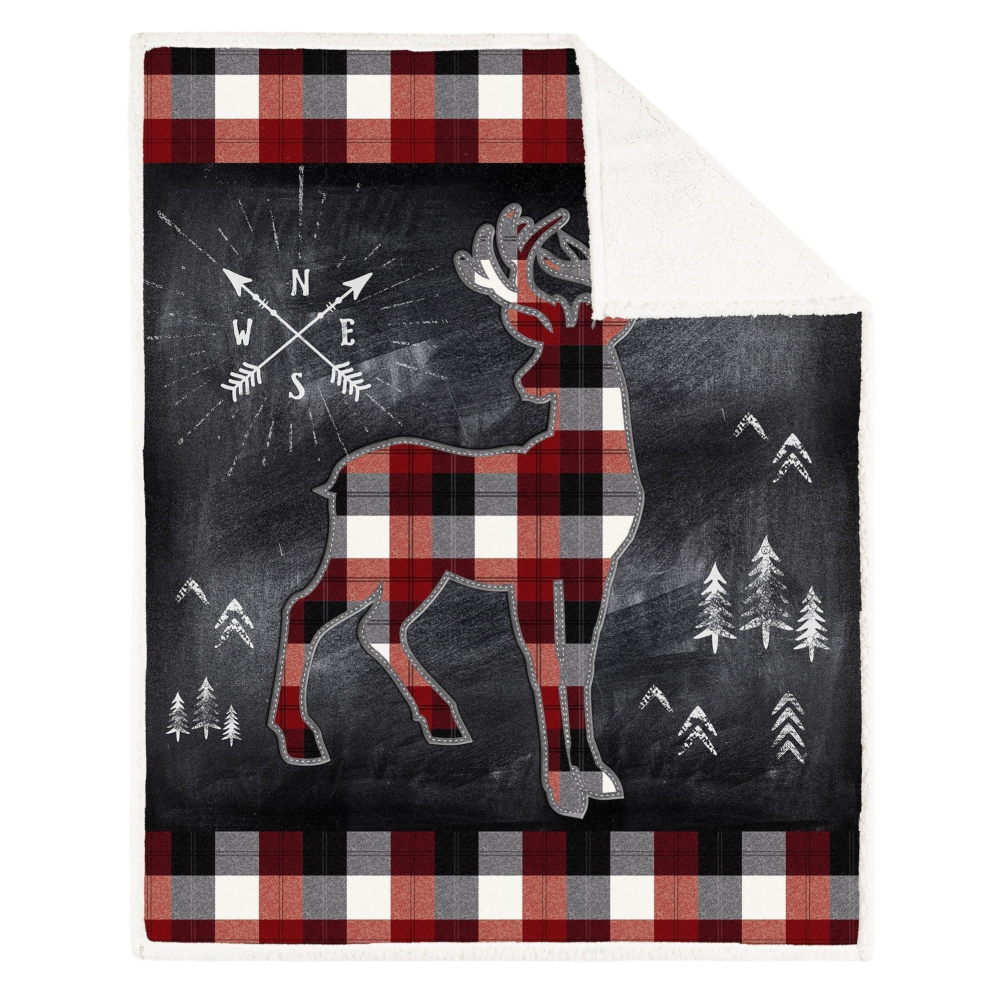 Super Soft Printed Reversible Blanket Throw Sherpa Home Decor Bedding 48X60 Chalkboard Plaid Deer 