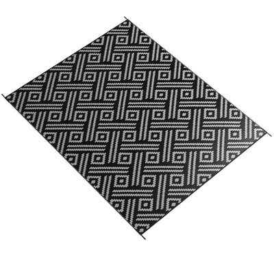 Outsunny Reversible Outdoor Rug, 9'x12', Waterproof Plastic Straw, Black & Grey Geometric, with Carry Bag - Versatile & Durable 