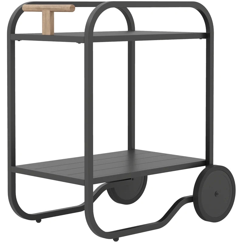 Outdoor Grill Cart with Storage, 2-Tier Bar Cart on Wheels with Side Handle, Steel Frame for Indoor Outdoor, Black