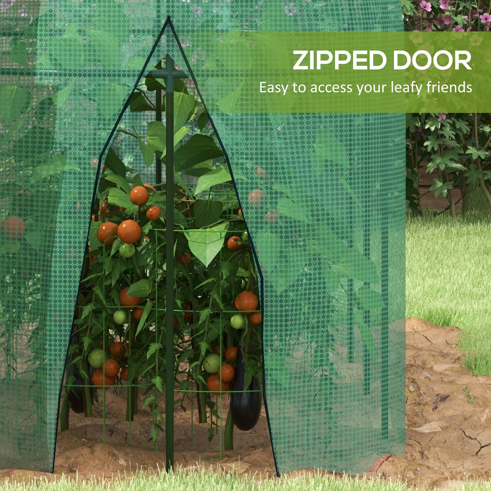 Outsunny Garden Plant Protector Tent 9.8' x 3.3' Crop Cage with Zipped Door Ground Stakes Yard Lawn 